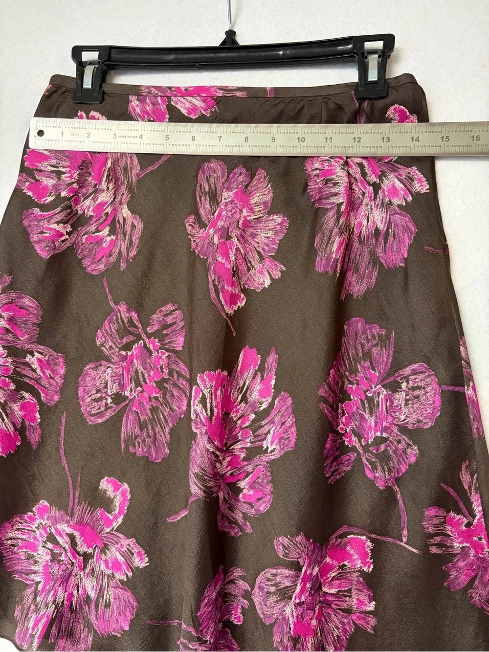 Ann Taylor Petites 100% Silk Floral  A-Line Skirt Brown Pink Lined  Size 2P
